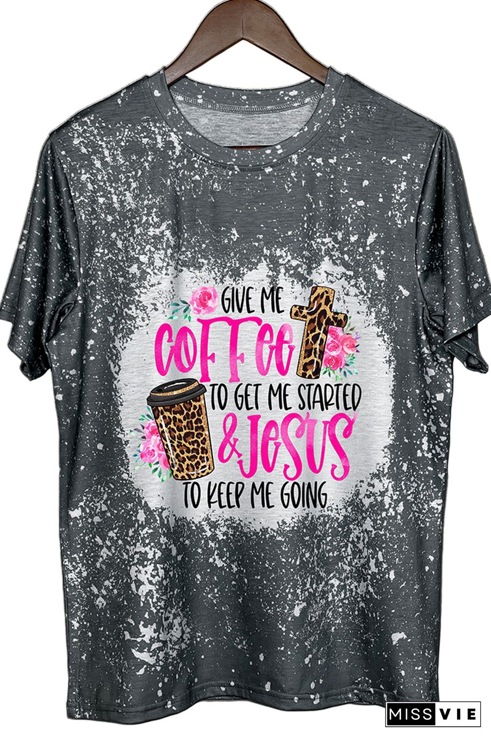 Give Me Coffee & Jesus Leopard Bleached Graphic Tee