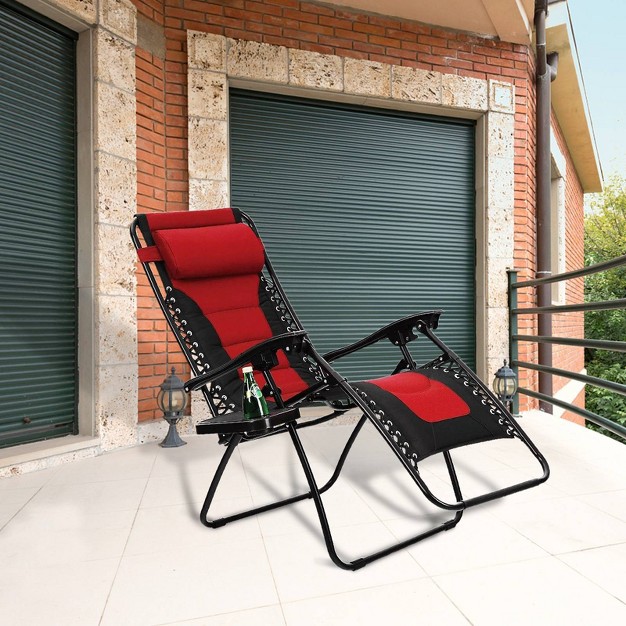 Lafuma Patio Zero Gravity Free Padded Seat Recliner With Cup Holder amp Alloy Steel Frame Dark Red Captiva Designs