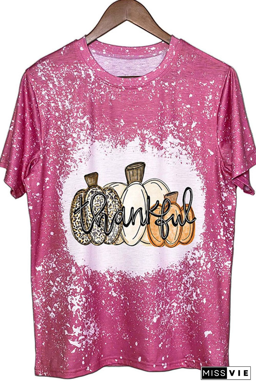 Thanksgiving,Thankful Pumpkin Bleached Graphic Tee Wholesale