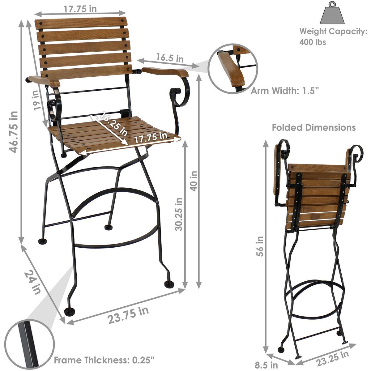 Ultimate Patio Deluxe European 4-Piece Chestnut Folding Bistro Bar Chair Set