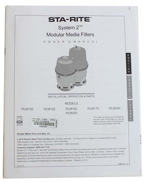 2) Sta-Rite 27002-0150S System 2 PLM150 Cartridge Filter Replacements