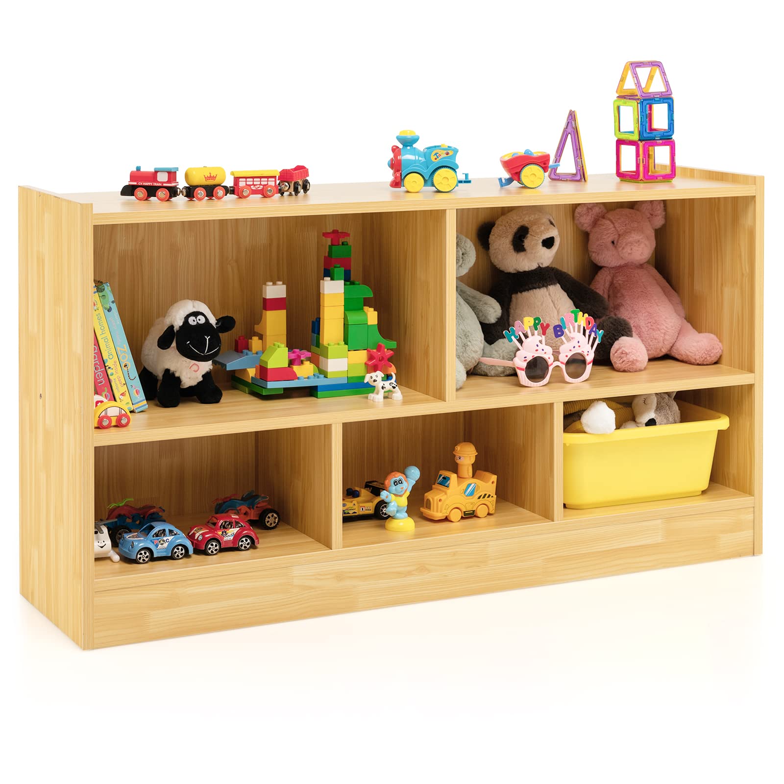 Costzon Wooden Bookshelf Daycare Furniture for Playroom, Kids Room, Nursery, Kindergarten