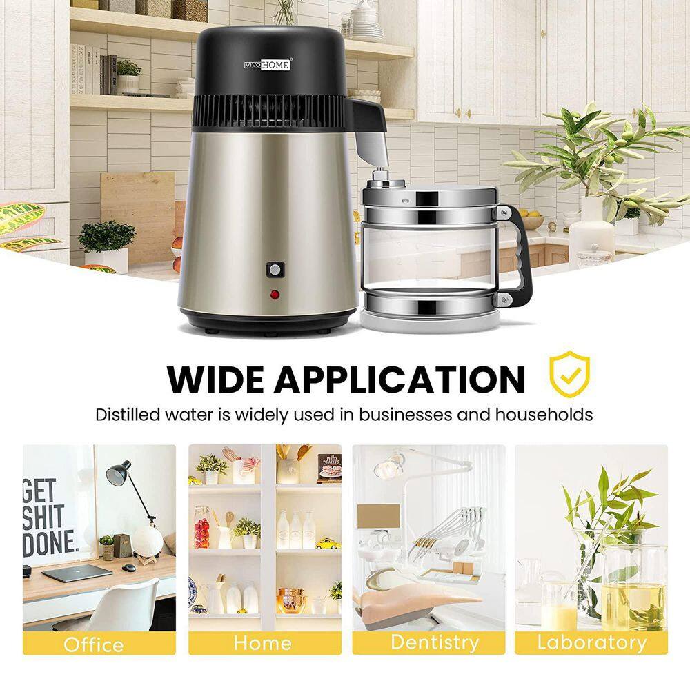 VIVOHOME 16-Cup Gold Brushed 304 Stainless Steel Water Distiller Machine with a Switch Purifier Filter X0030X7NEV