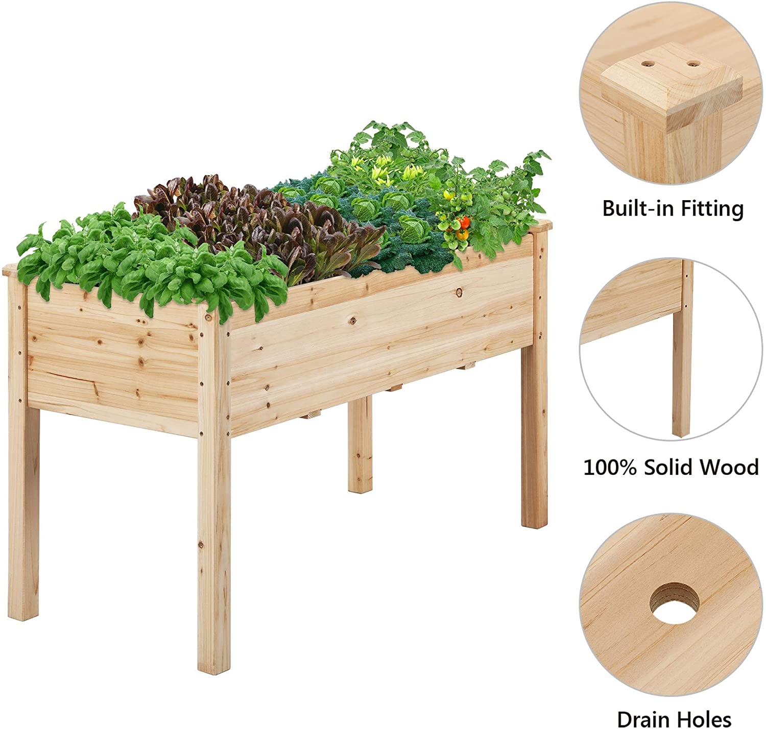 Raised Garden Bed 48x24x30in Elevated Wooden Planter Box with Legs Standing Growing Bed for Gardening/Backyard/Patio/Balcony