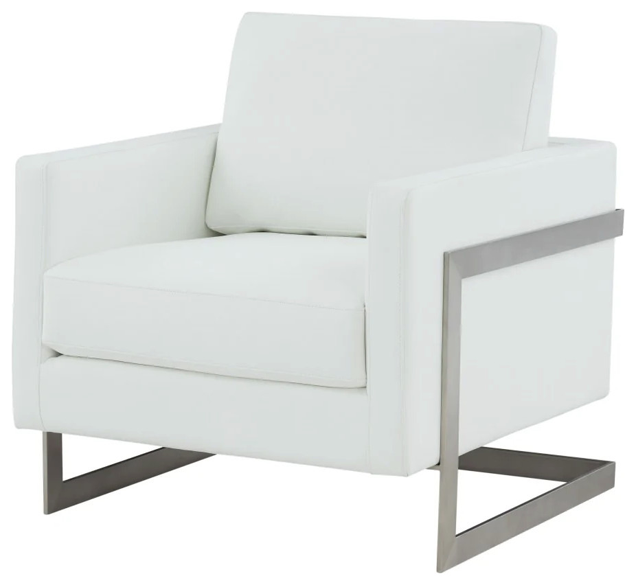 Harry Contemporary White Leather  ampSilver Metal Accent Chair   Contemporary   Armchairs And Accent Chairs   by V.S.D Furniture  Houzz