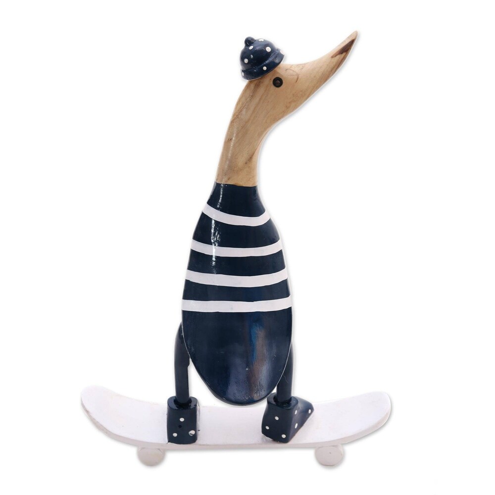 NOVICA Handmade Skateboard Duck Wood And Bamboo Root Sculpture (Indonesia)   10.25\