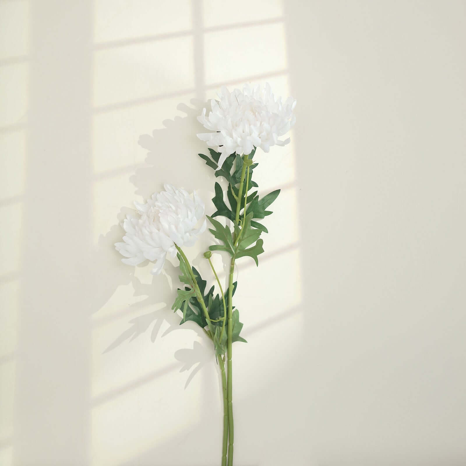 3 Stems White Artificial Silk Chrysanthemum Bouquet Flowers, Large Faux Mum Branches 27