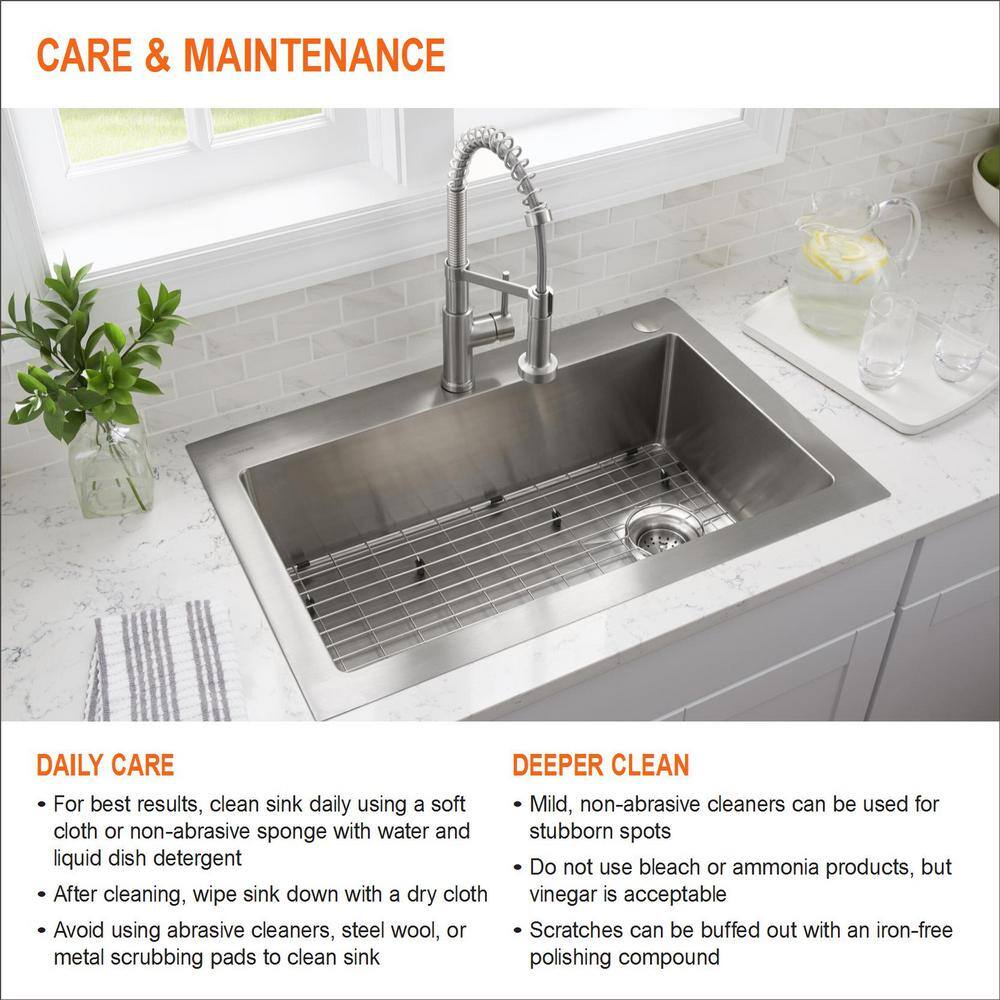 Glacier Bay 25 in. Drop in Single Bowl 20 Gauge Stainless Steel Kitchen Sink HDSB252284