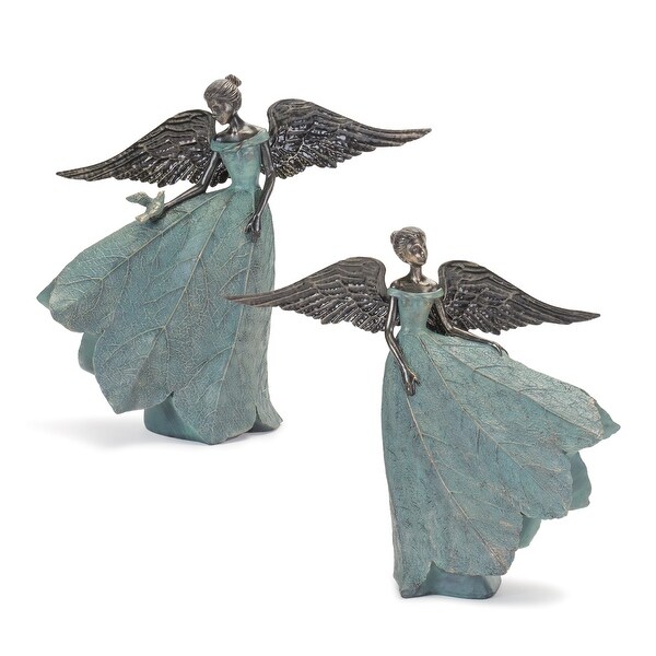 Set of 2 Angel with Leaf Skirt Christmas Tabletop Figurines 13.5