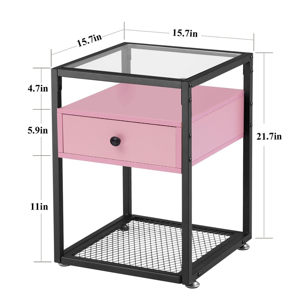 VECELO Modern 1  Drawer Nightstands with Tempered Glass Top