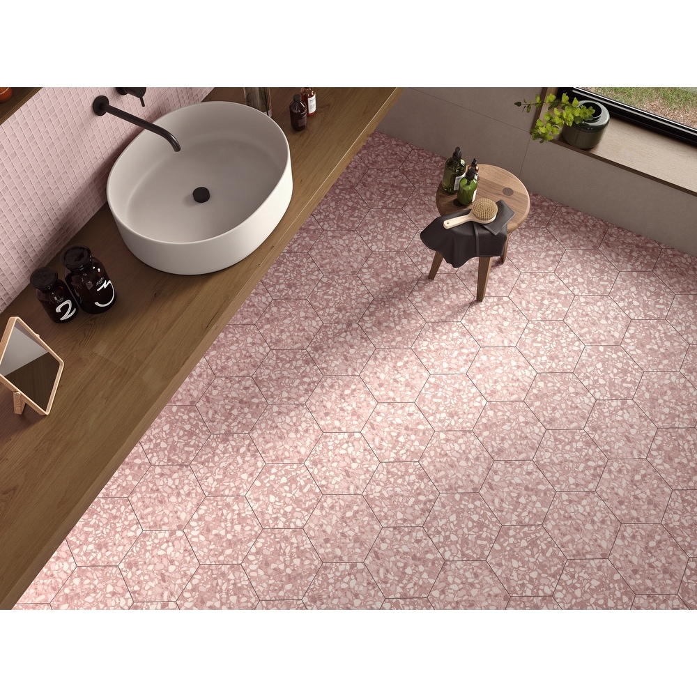 Industry Tile 9x10 Hexagon Terrazzo Pink Porcelain Tile (16 pc  8.08 sq ft per case)