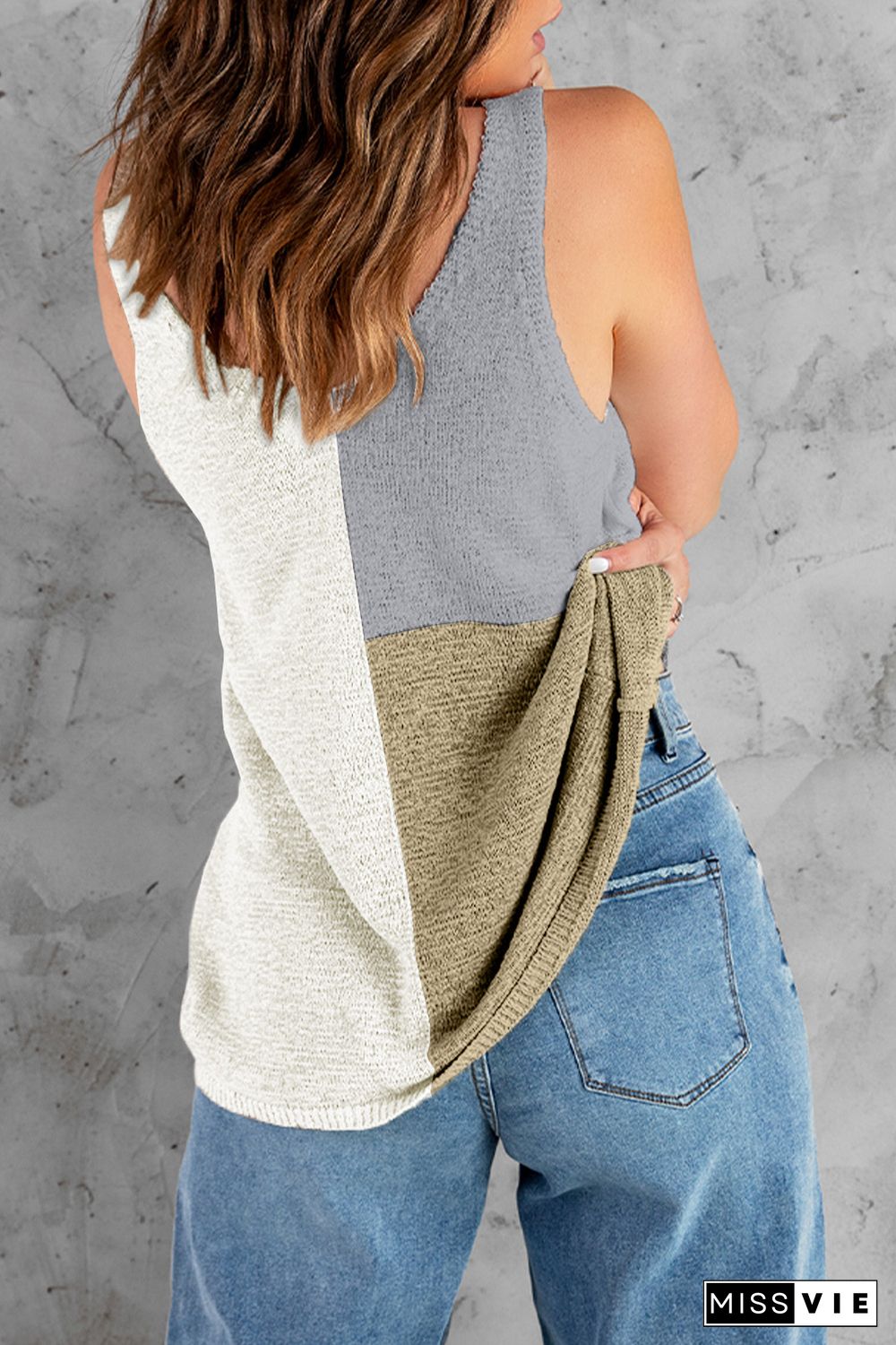 White Color Block Knitted Tank Top