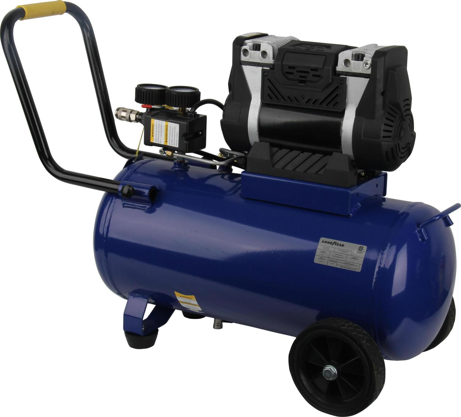 Goodyear. 8 Gallon Quiet. Oil-Free Horizontal Air Compressor. Portable with Handle and Wheels