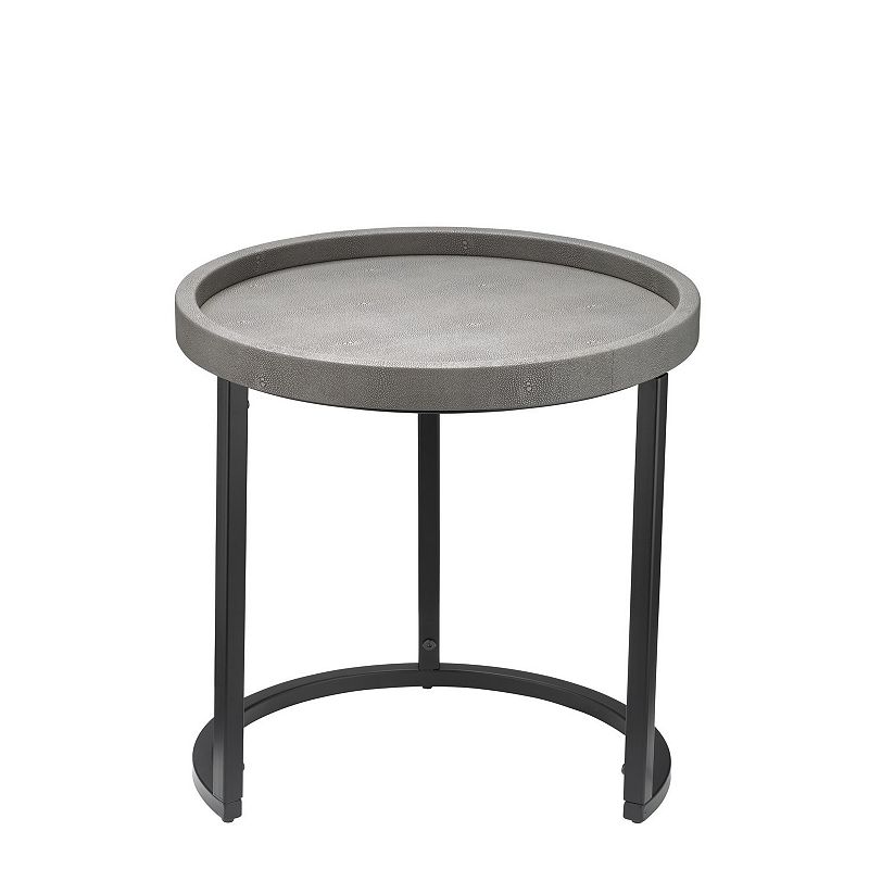 Side Table with Faux Shagreen Accent， Set of 3， Gray