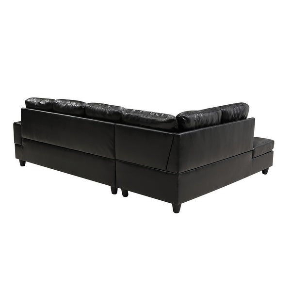 3PC Sectional Sofa Faux Leather Left-Facing Sofa Storage Ottoman Black