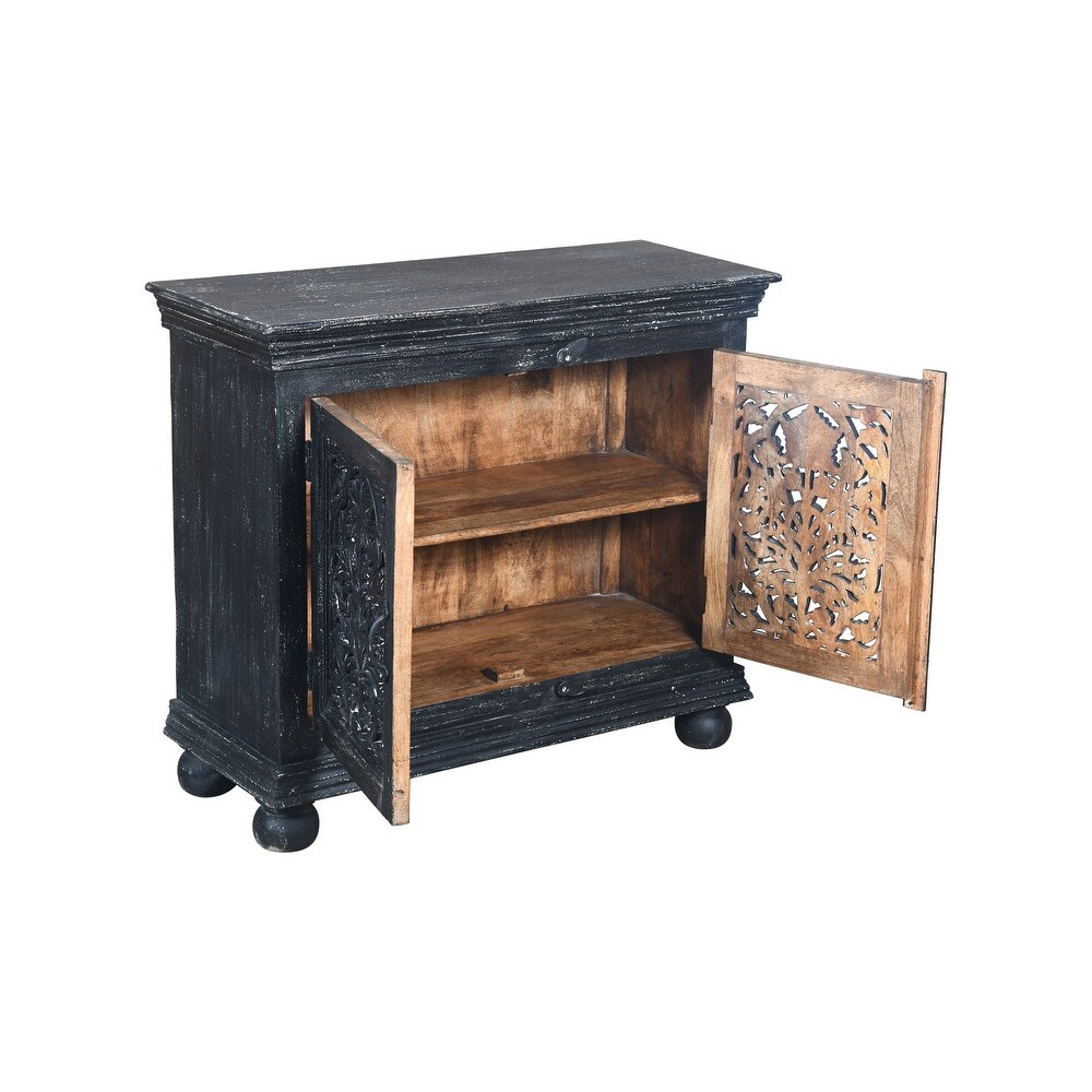 Luna Black Hand carved 2 Door Accent Cabinet