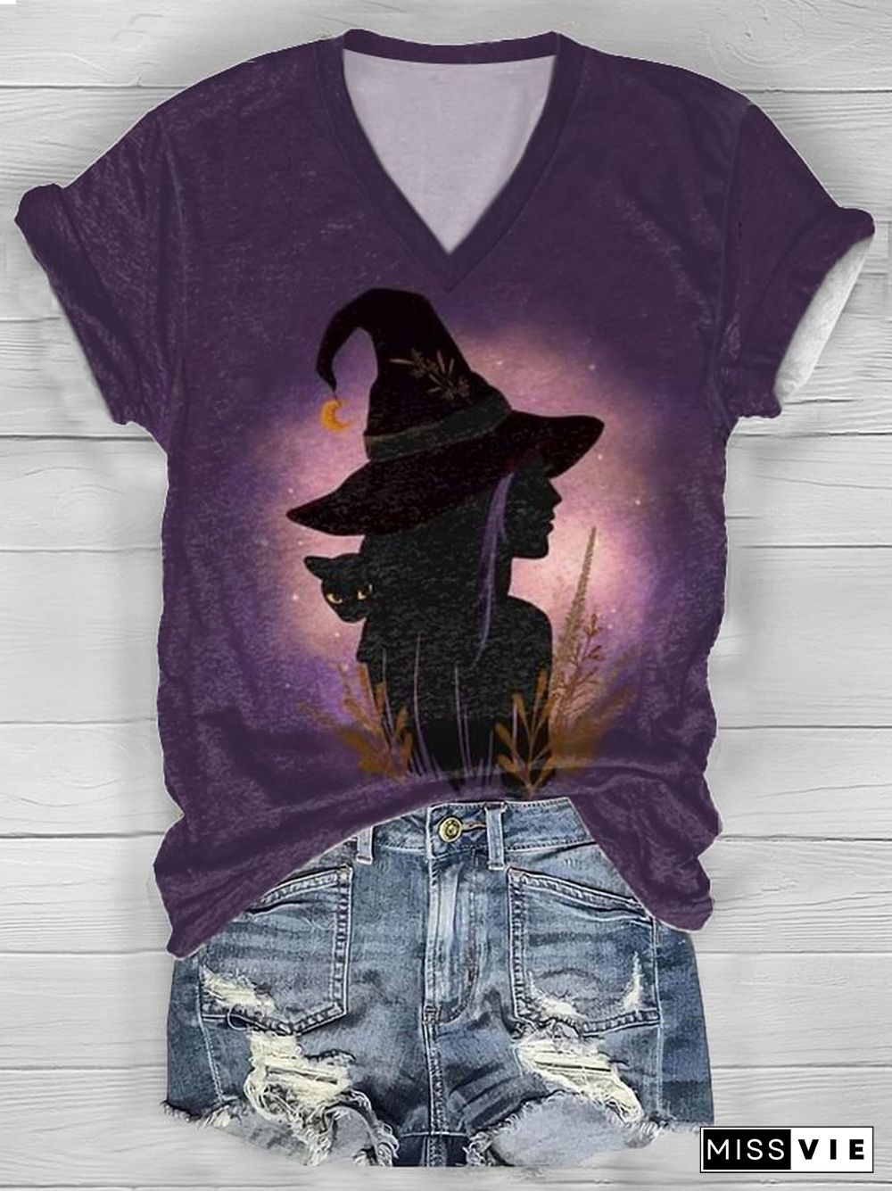 Women's Witch Casual Print Short Sleeve T-Shirt