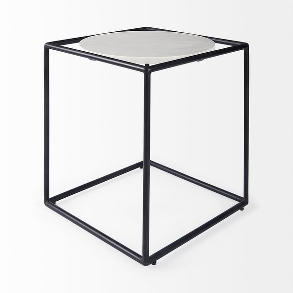 Austen 20L x 20W x 22H Round White Marble Top W/ Black Metal Frame Side Table