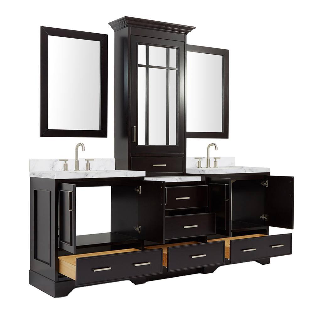 ARIEL Stafford 85 in. W x 22 in. D x 89 in. H Double Sinks Freestanding Bath Vanity in Espresso with Marble Tops and Mirrors M085DCWRESP