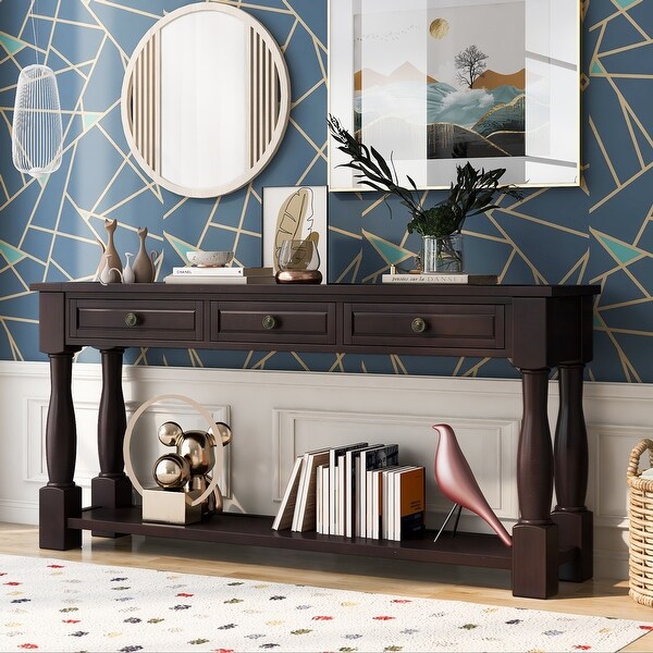 Long Extra-thick Sofa Console Table with Drawers and Shelf