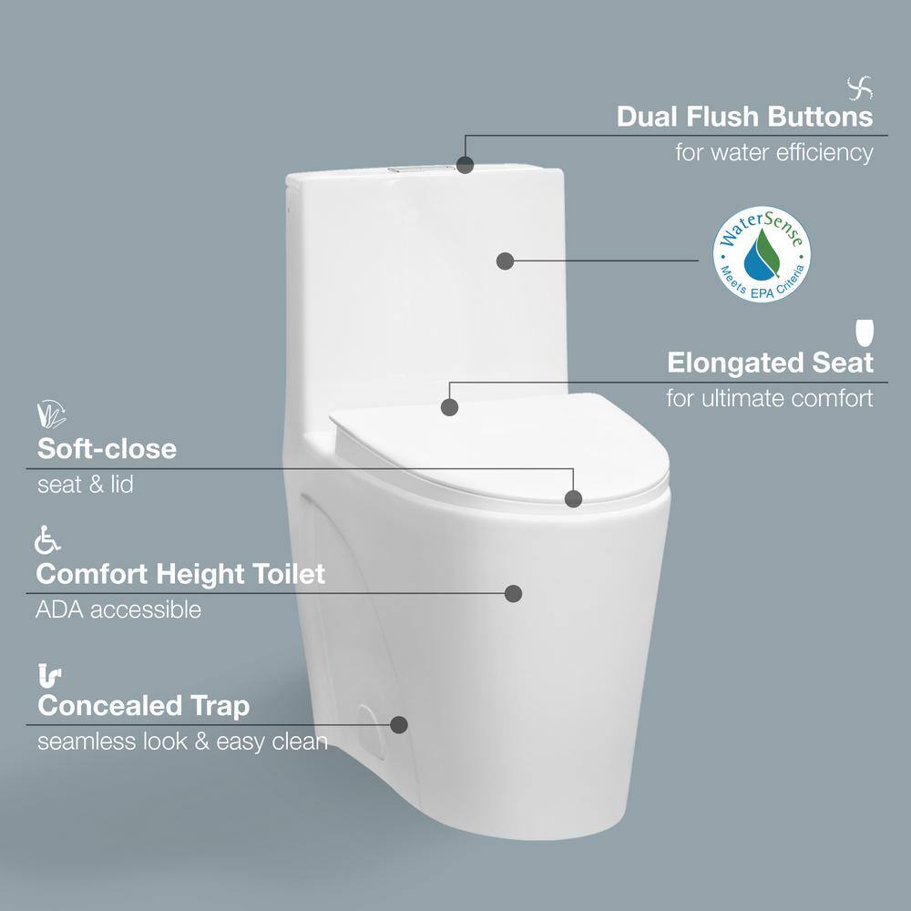 Glacier Bay Buxton 1-Piece 1.6 GPF1.1 GPF Dual Flush Elongated Toilet in White Buxton