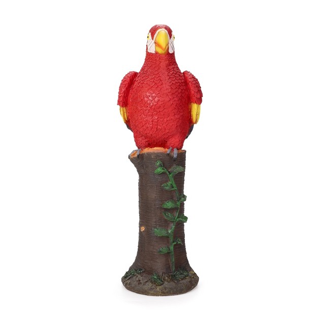 Techko Maid Parrot Red Solar Outdoor Garden Statue Decor With Spotlight