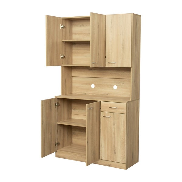 Modern Tall Wardrobe with 6-Doors， 1-Open Shelves and 1-Drawer - - 36805924