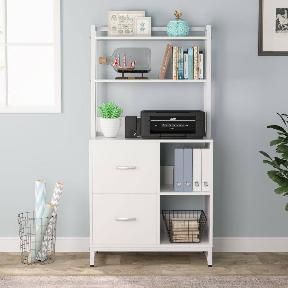 BYBLIGHT Atencio White 2 Drawer File Cabinet With Bookshelf and Printer Stand for Home Office BB-C0643XL