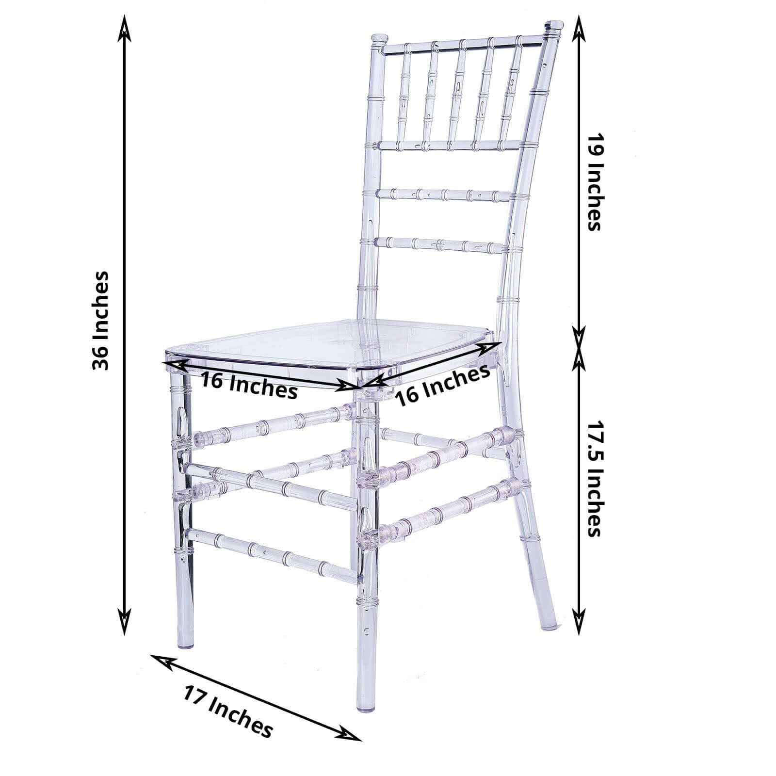 Clear Resin Transparent Chiavari Chair, Armless Stackable Event Chair