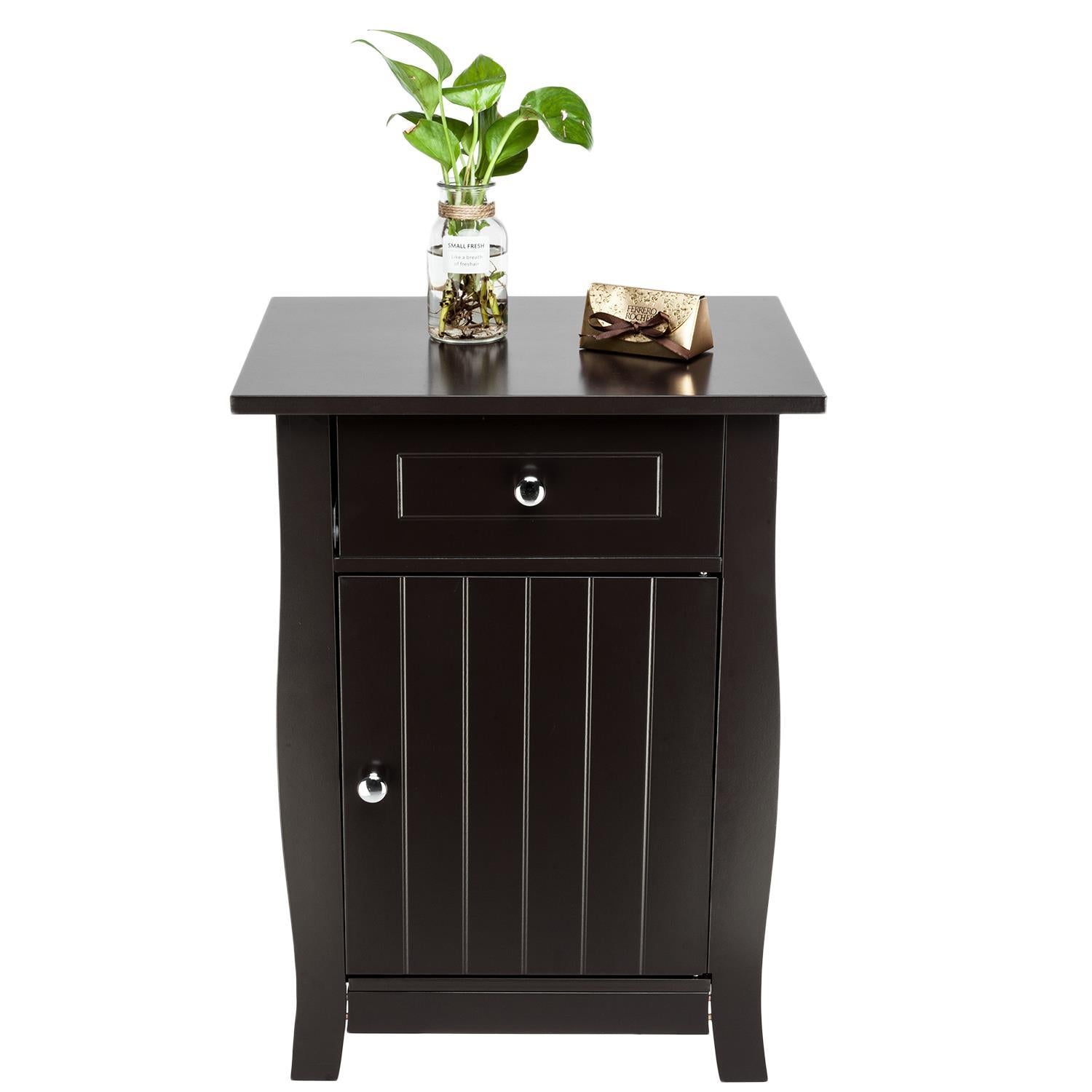 Ktaxon Bedside Nightstand 24.5-inch Tall End Tables with Drawer & Roomy Storage Cabinet, Brown