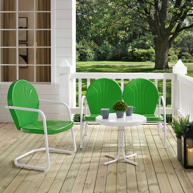 Griffith 3pc Outdoor Conversation Set With Loveseat Chair amp Accent Table Kelly Green Crosley