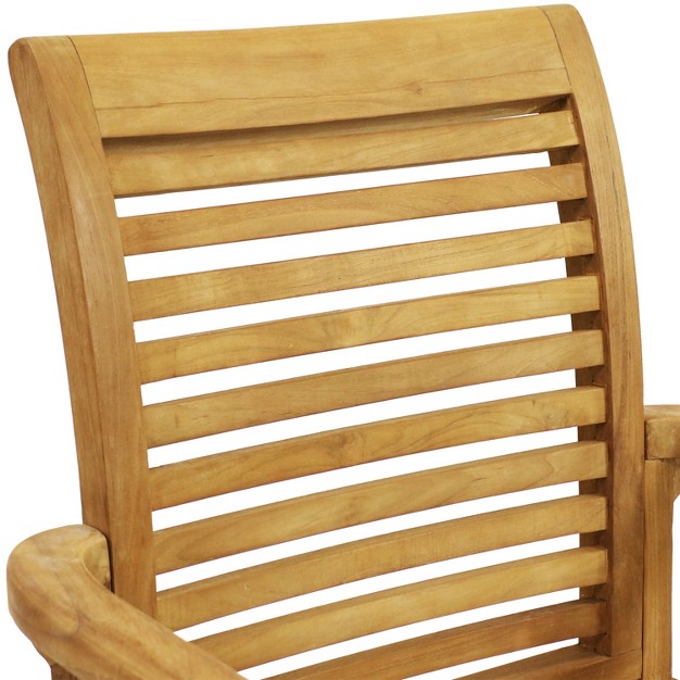 Sunnydaze Outdoor Solid Teak Wood With Light Stained Finish Slatted Patio Lawn Arm Chair Light Brown