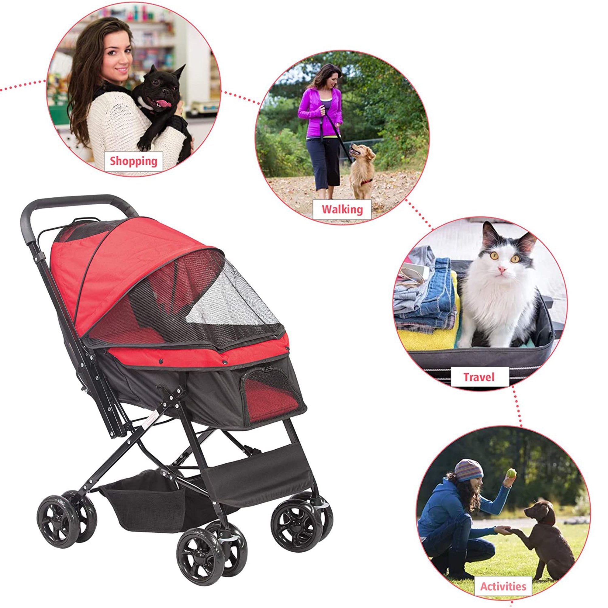 KARMAS PRODUCT Folding Dog Stroller Travel Cage Stroller for Pet Cat Kitten Puppy Carriages - Large 4 Wheels Elite Jogger - Single or Multiple Pets