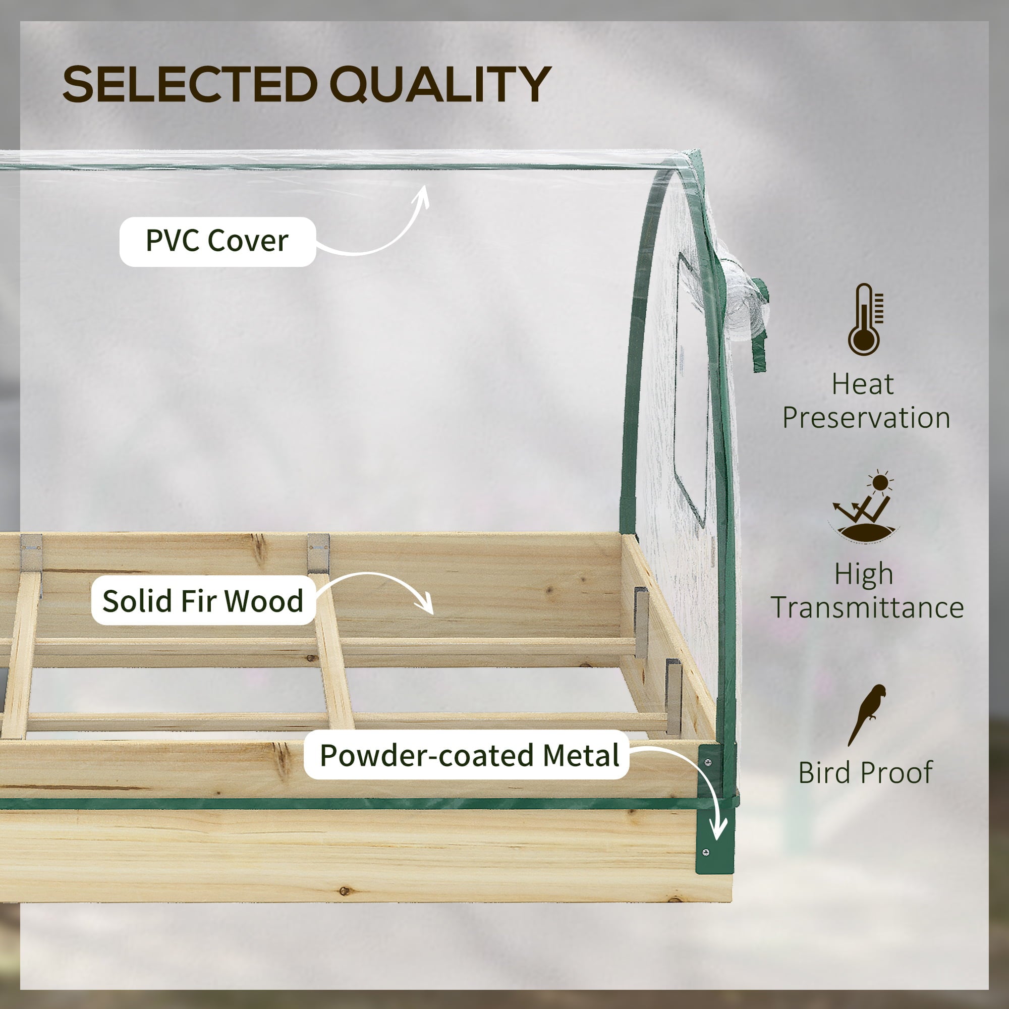 Outsunny 4' x 3' x 2' Raised Garden Bed with Greenhouse, Wooden Planter Box with PVC Plant Cover, Roll Up Windows, Dual Use for Vegetables, Flowers, Natural