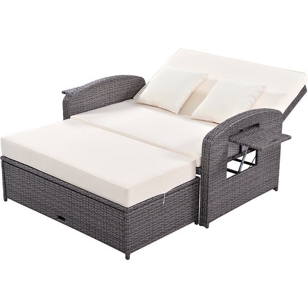 2 Person Rattan Double Reclining Sunbed Chaise Lounge - Overstock - 37421140