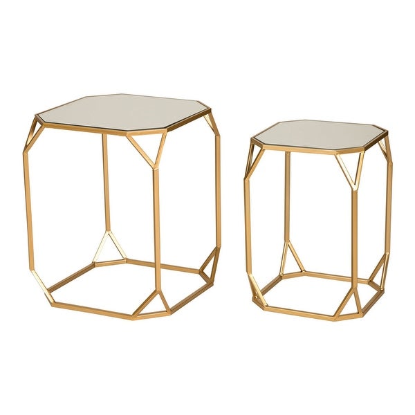 Glitzhome Set of 2 Glam Glass Modern Side Table Sofa Table