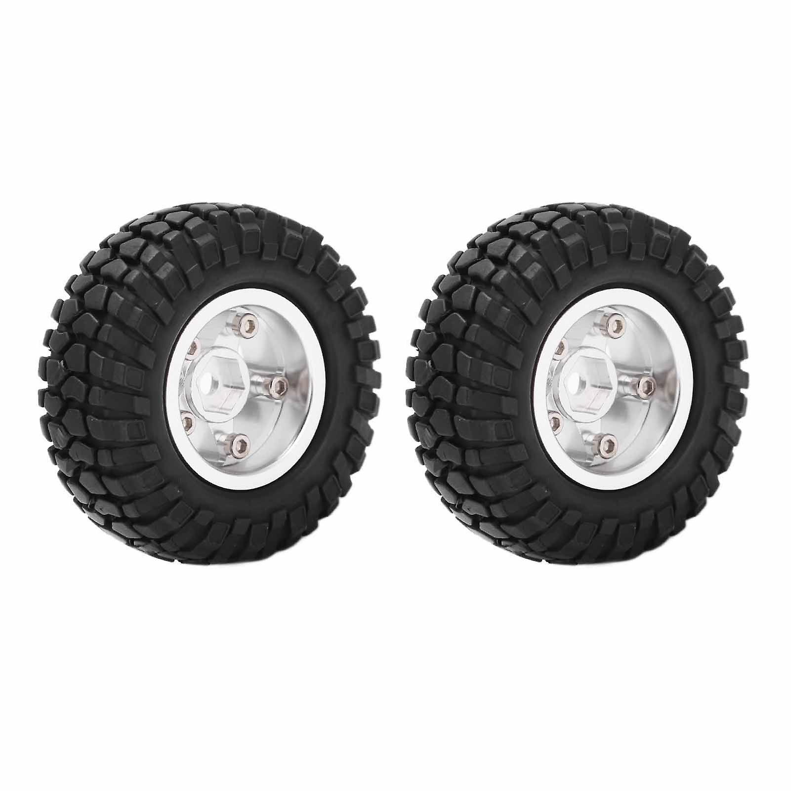 2pcs Aluminum Rims Tires Set For Axial Scx24 Axi00001 1/24 Rc Crawler Car Upgrade Partssilver