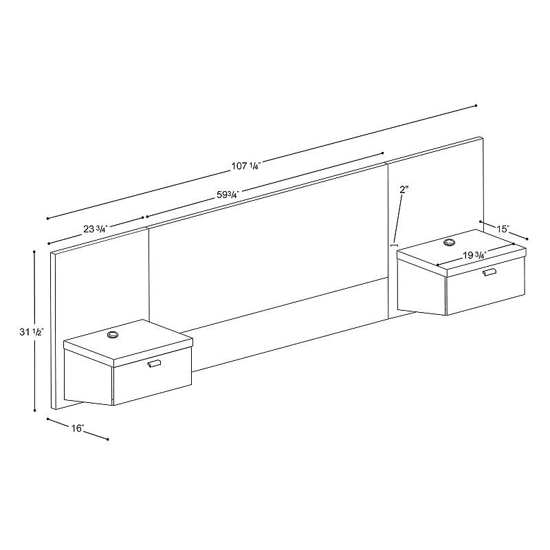 Prepac Series 9 Designer Floating Headboard and Nightstands