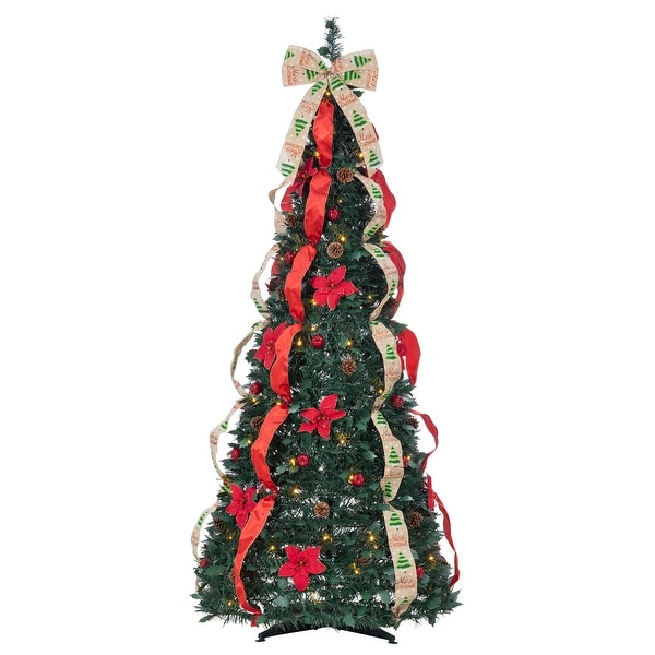 6 Foot Decorated Green Pop Up Pre Lit Pine Tree with 100 Warm White Lights