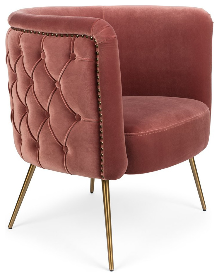 Pink Tufted Barrel Chair  Bold Monkey Such A Stud   Midcentury   Armchairs And Accent Chairs   by Luxury Furnitures  Houzz