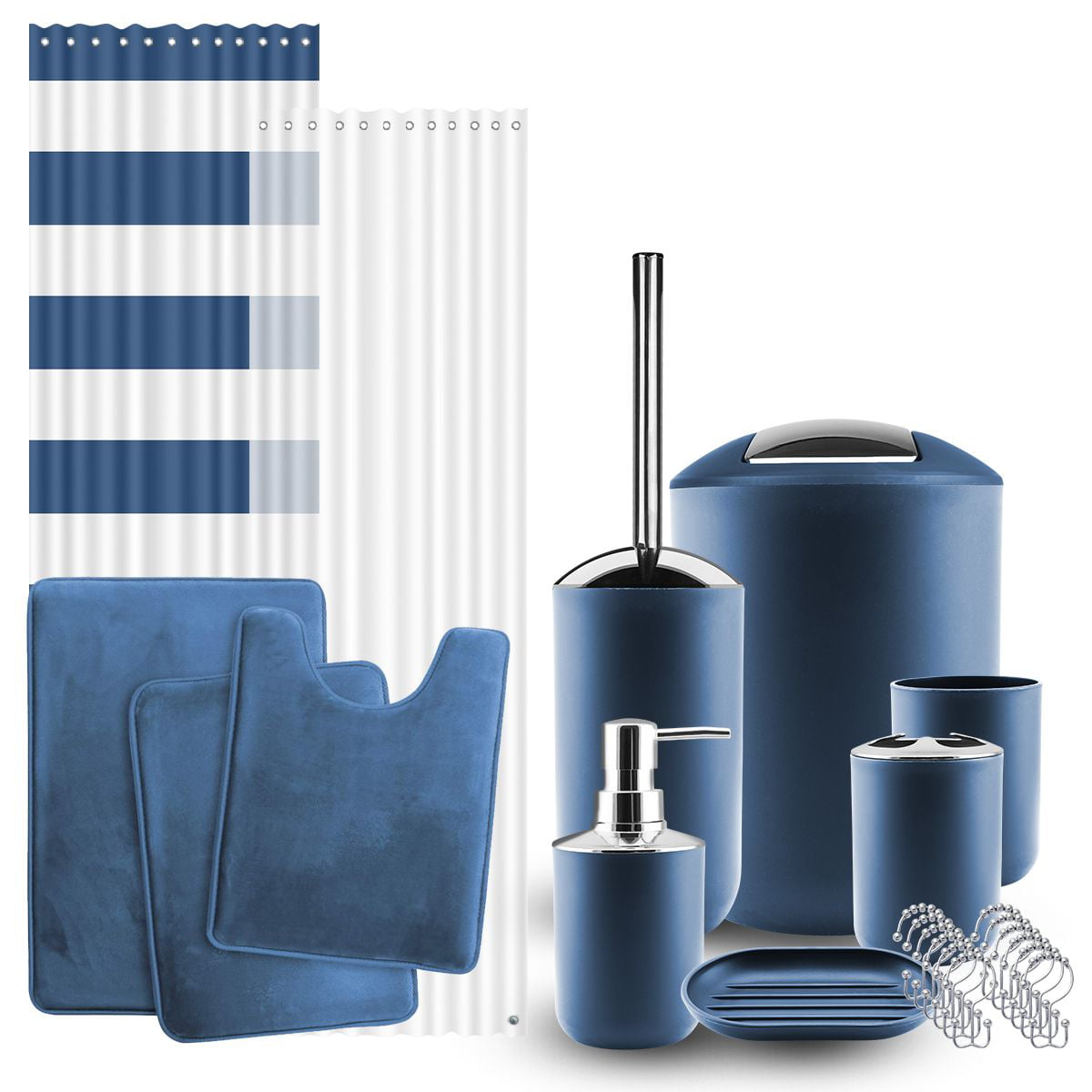 Clara Clark 12 Piece Complete Bathroom Accessory Gift Set， Bathroom Décor， Bathroom Curtains Shower Set， Bath Rug Set Included， Navy Blue