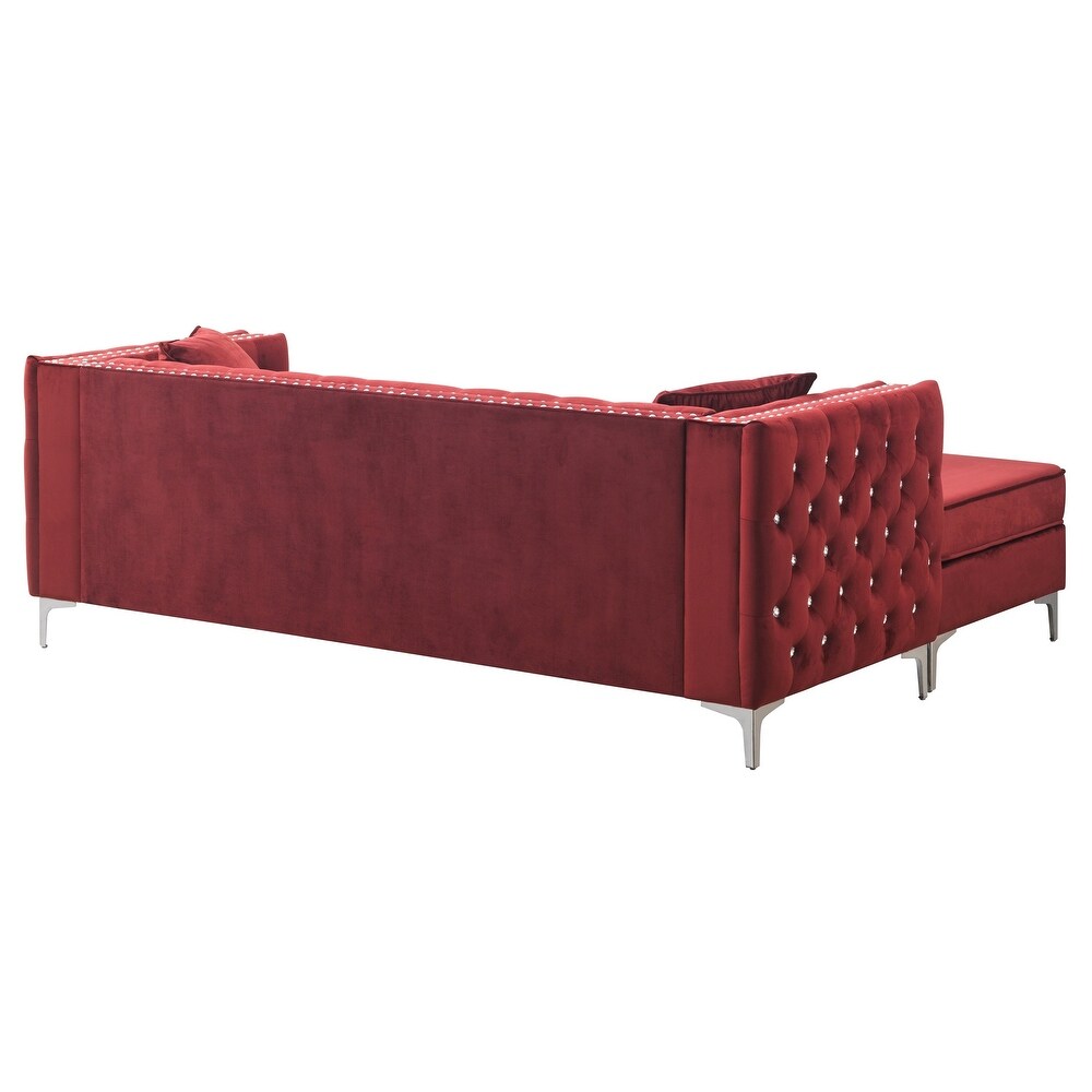 Paige 87 in. Velvet L Shape 3 Seater Sofa with 2 Throw Pillow   87\