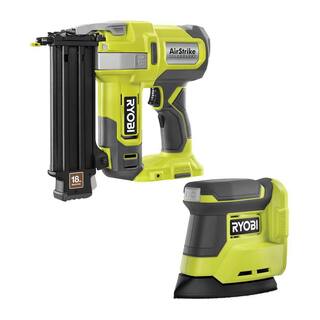 RYOBI ONE+ 18V 18-Gauge Cordless AirStrike Brad Nailer with Cordless Corner Cat Finish Sander P321-PCL416B