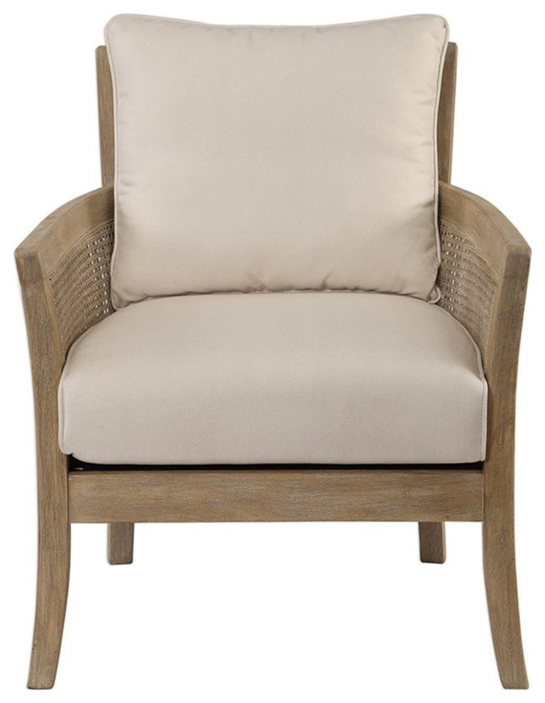 Uttermost Encore Wood Rattan Metal and Fabric Arm Chair in Off White   Tropical   Armchairs And Accent Chairs   by Homesquare  Houzz