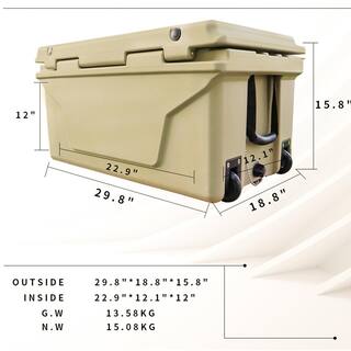 Tatayosi 18 .5 in. W x 29.5 in. L x 15.5 in. H khaki Portable Ice Box Cooler 65QT Outdoor Camping Beer Box Fishing Cooler P-DJ-102233