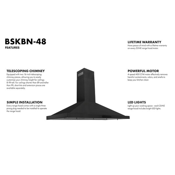 ZLINE Convertible Vent Wall Mount Range Hood in Black Stainless Steel