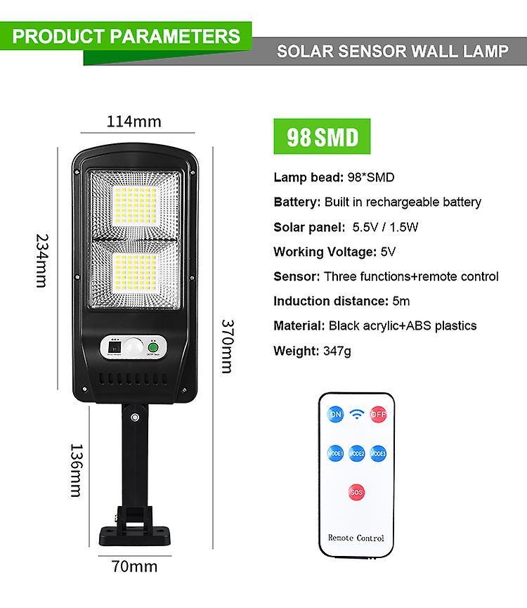 128 Cob Solar Street Light Outdoor Safety Light Wall Lamp Waterproof Pir Motion Sensor Smart Remote Lamp