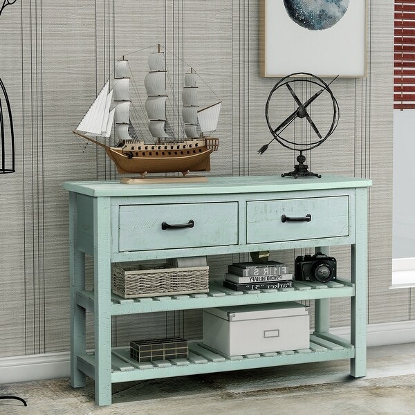 Nestfair Console Table with Drawers and 2 Tiers Shelves