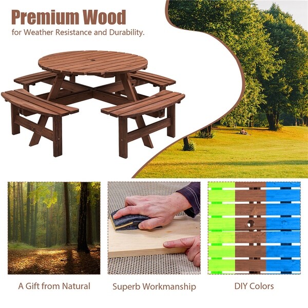 8 Person Wooden Outdoor Camping Dining Picnic Table with 4 Benches