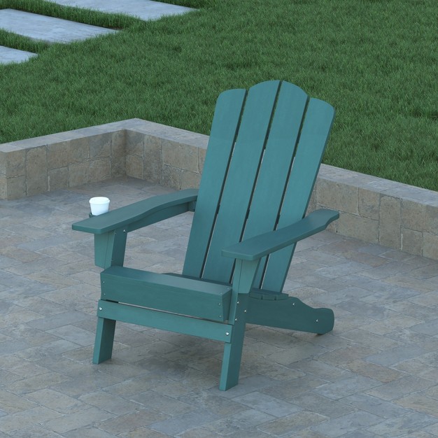 Emma And Oliver Set Of 4 Adirondack Chairs With Cup Holders Weather Resistant Hdpe Adirondack Chairs